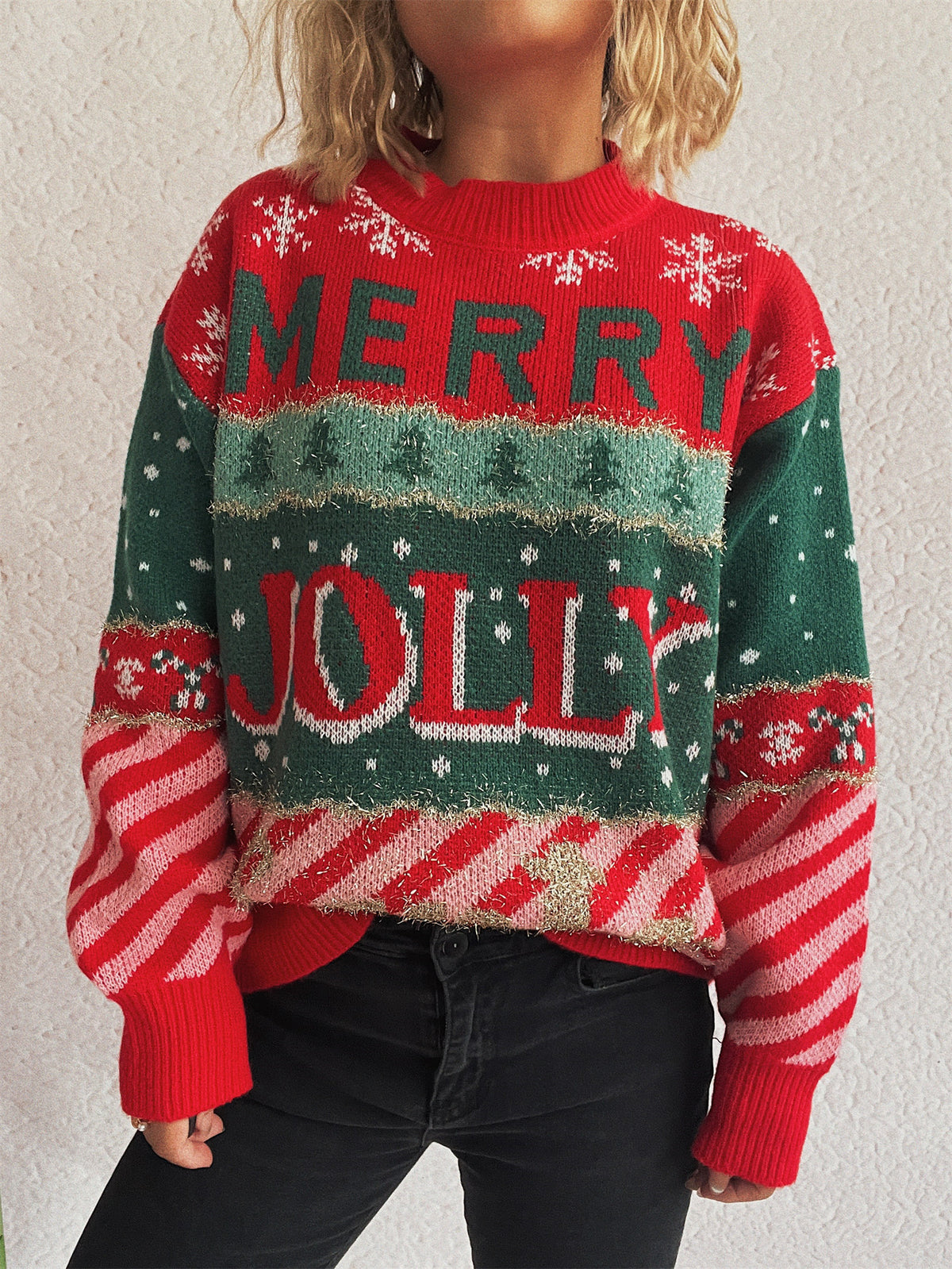 Festive Slogan Candy Stripe Christmas Sweater - Red