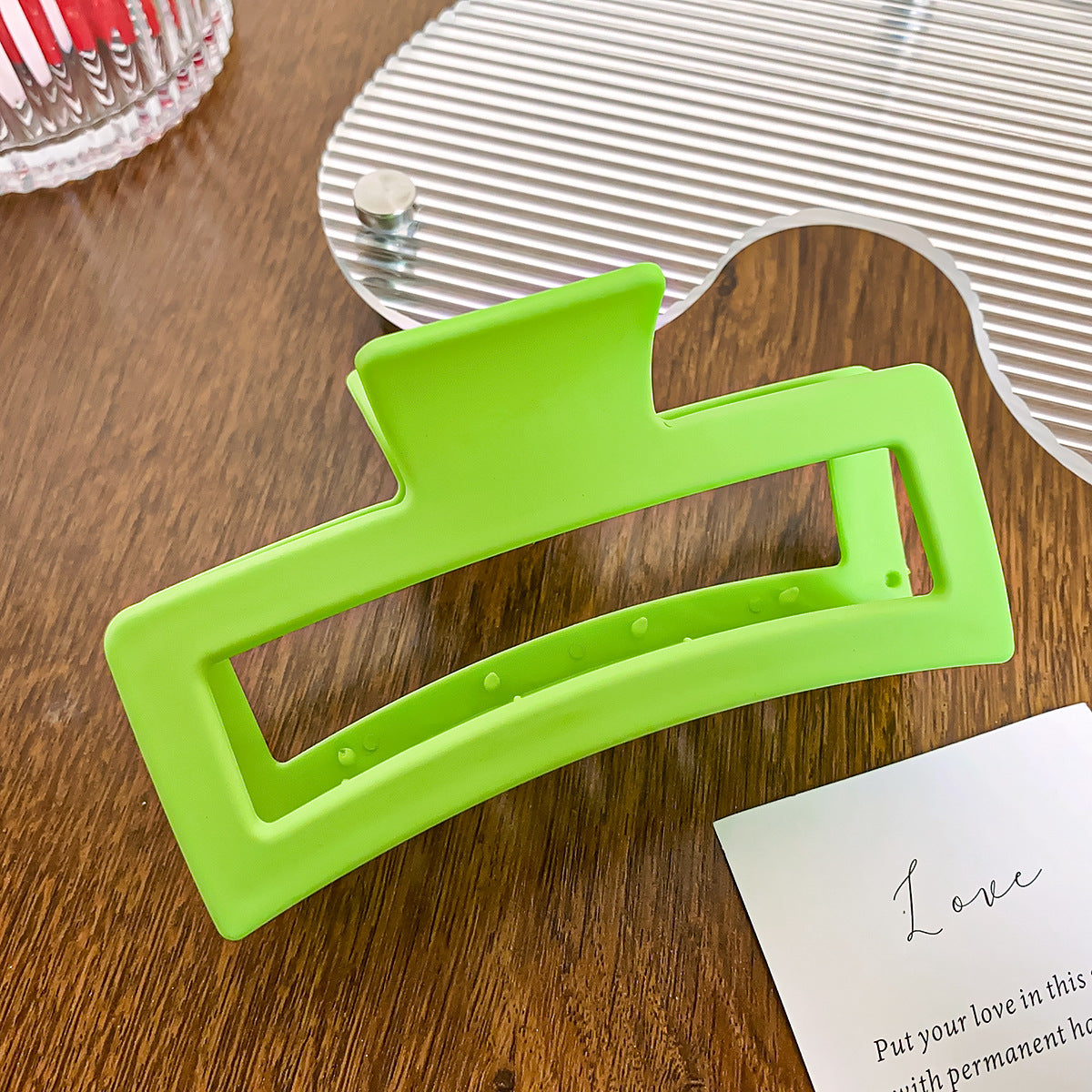 Matte Hollow Rectangle Large Claw Clip - Green