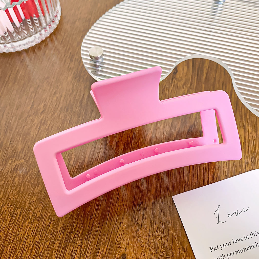 Matte Hollow Rectangle Large Claw Clip - Rose_Pink