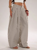Pinstripe Pleated Front Oversized Wide Leg Pants - Apricot