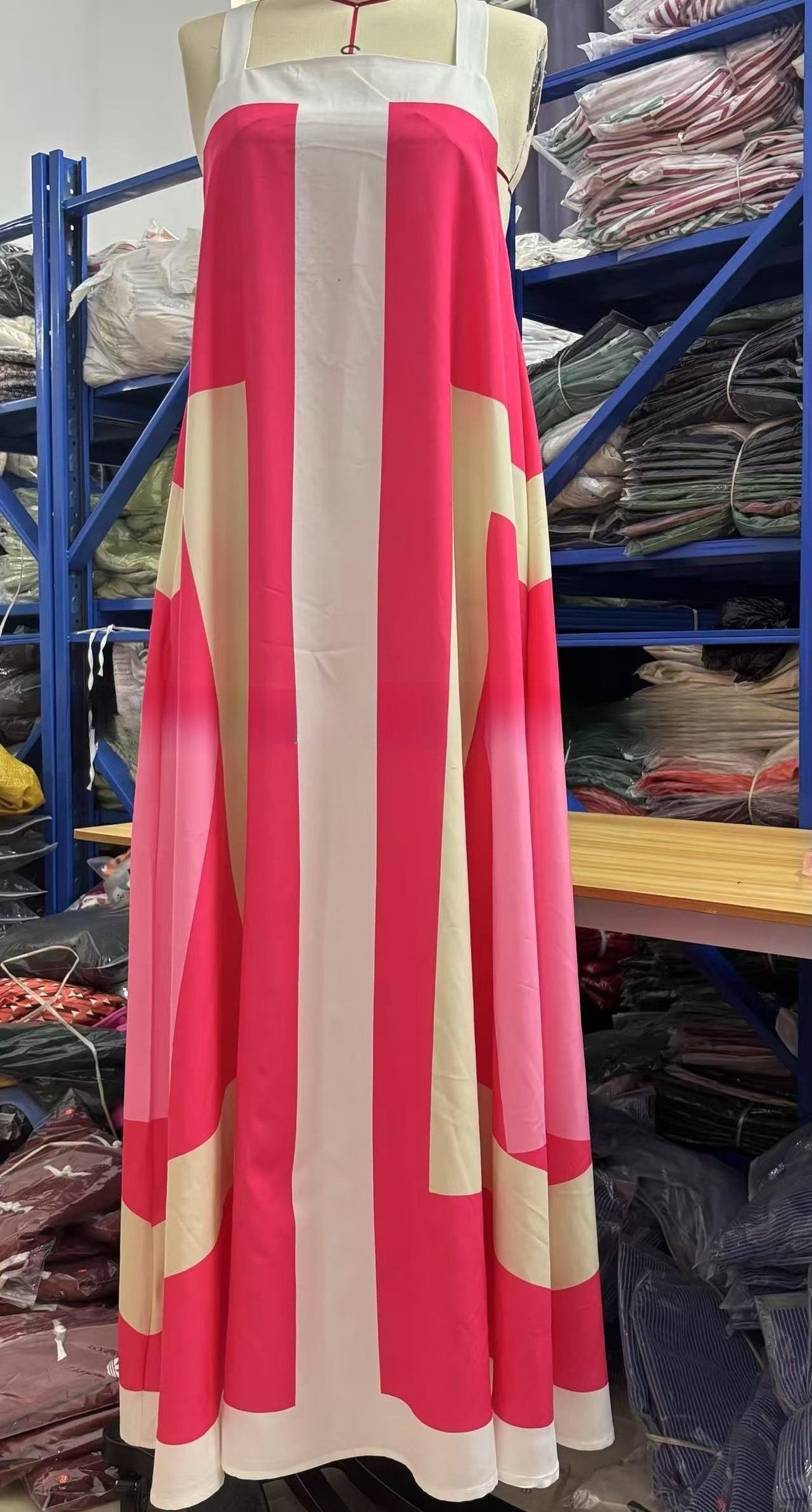 Colorblock Stripe Sleeveless Swing Maxi Dress - Red
