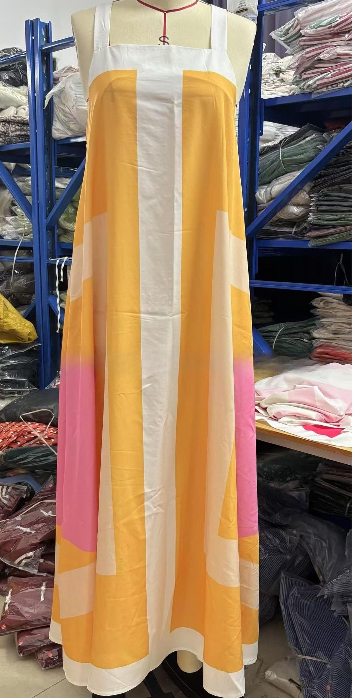 Colorblock Stripe Sleeveless Swing Maxi Dress - Yellow
