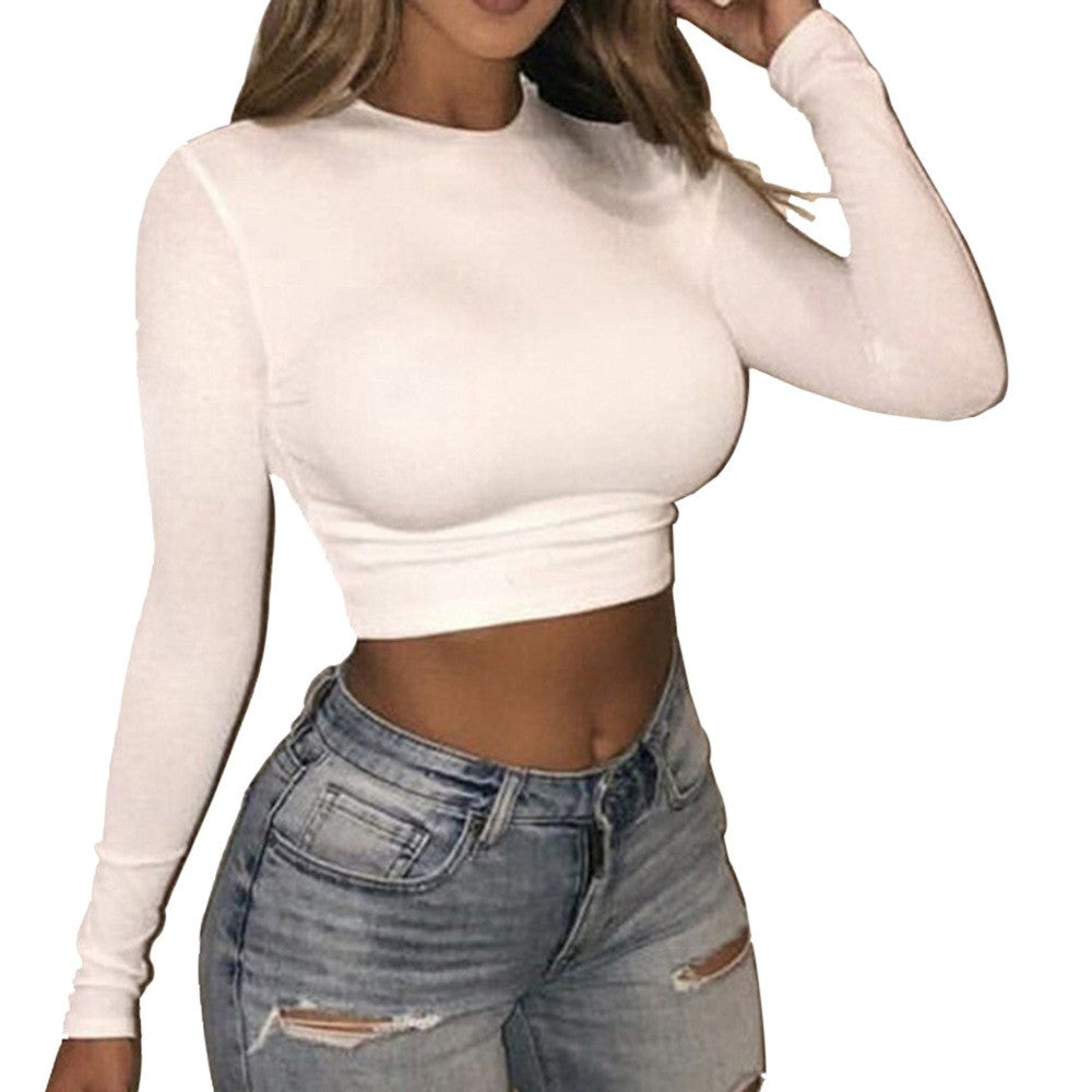 Fitted Crew Neck Long Sleeve Cropped Workout Top
