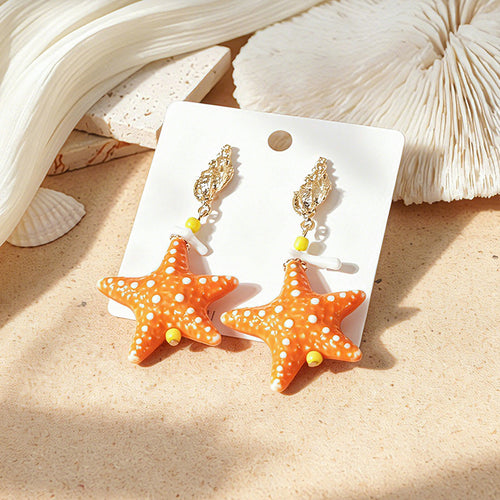 3D Starfish Charm Drop Earrings in Vibrant Summer Hues - NO-1