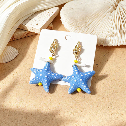 3D Starfish Charm Drop Earrings in Vibrant Summer Hues - NO-2
