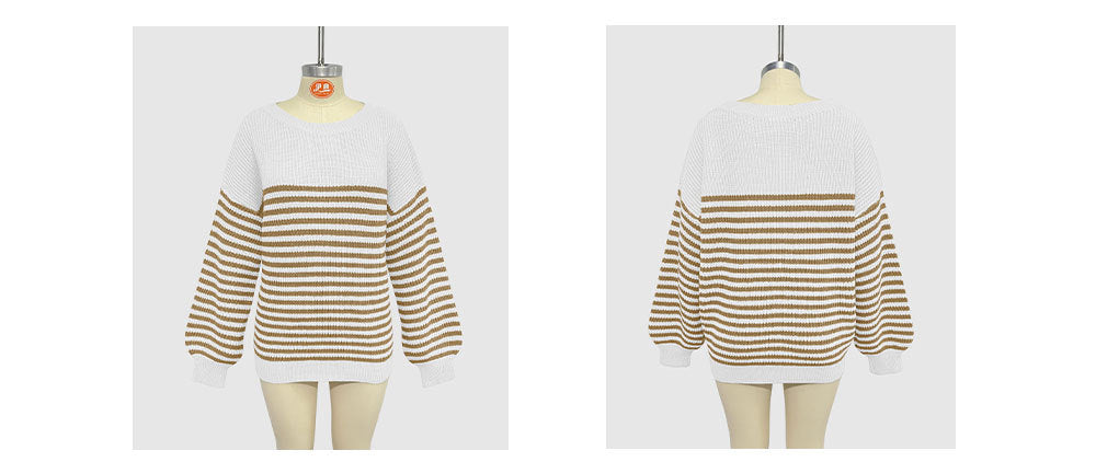 Breton Stripe Boat Neck Knit Sweater - Beige - 1