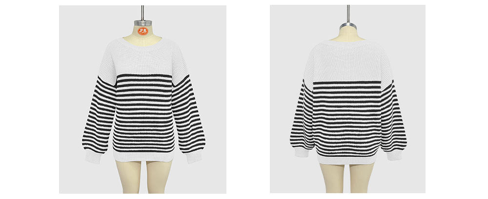 Breton Stripe Boat Neck Knit Sweater - Black - 2