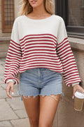 Breton Stripe Boat Neck Knit Sweater - Red