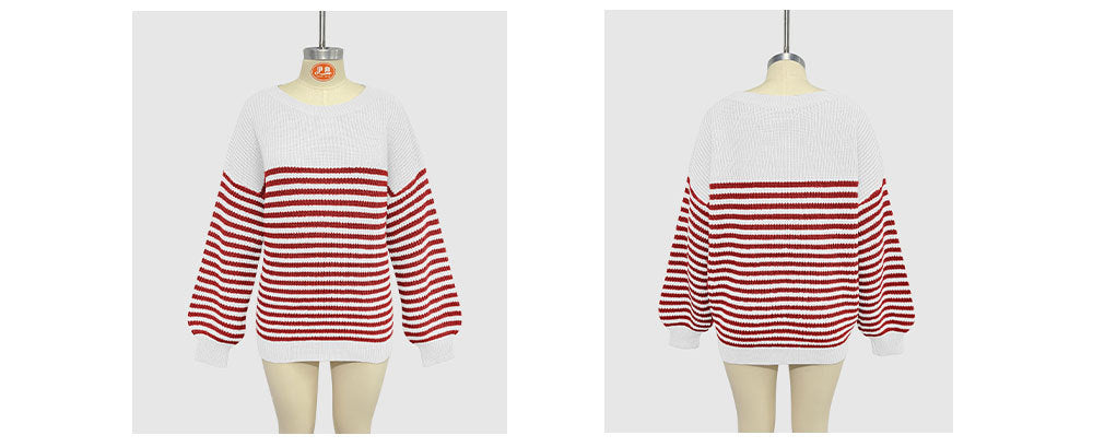Breton Stripe Boat Neck Knit Sweater - Red - 2