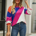 Diagonal Panel Balloon Sleeve Knit Jumper - RoseRed