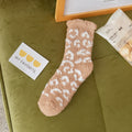 Soft Plush Spotted Print Crew Socks - Apricot