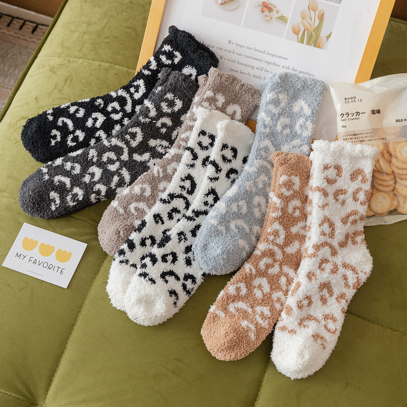 Soft Plush Spotted Print Crew Socks - Blue