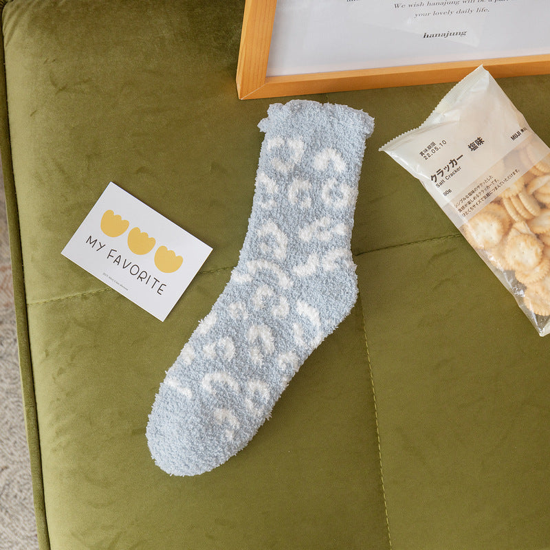 Soft Plush Spotted Print Crew Socks - Blue - 1