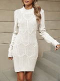 Cable Knit Mock Neck Mini Dress - White