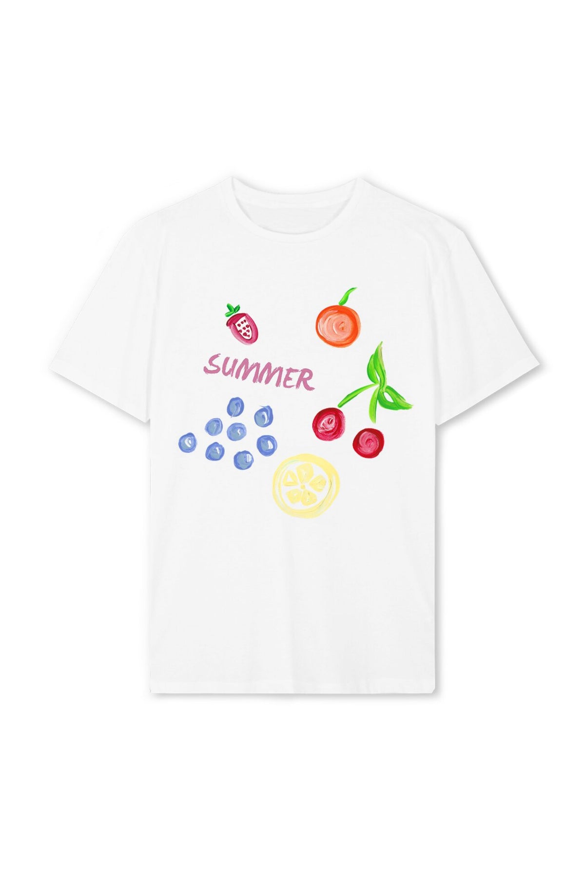 Playful Illustrated Graphic Short Sleeve Tee - Fruits