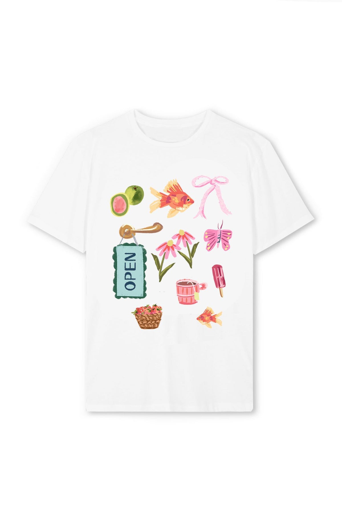 Playful Illustrated Graphic Short Sleeve Tee - Goldfish