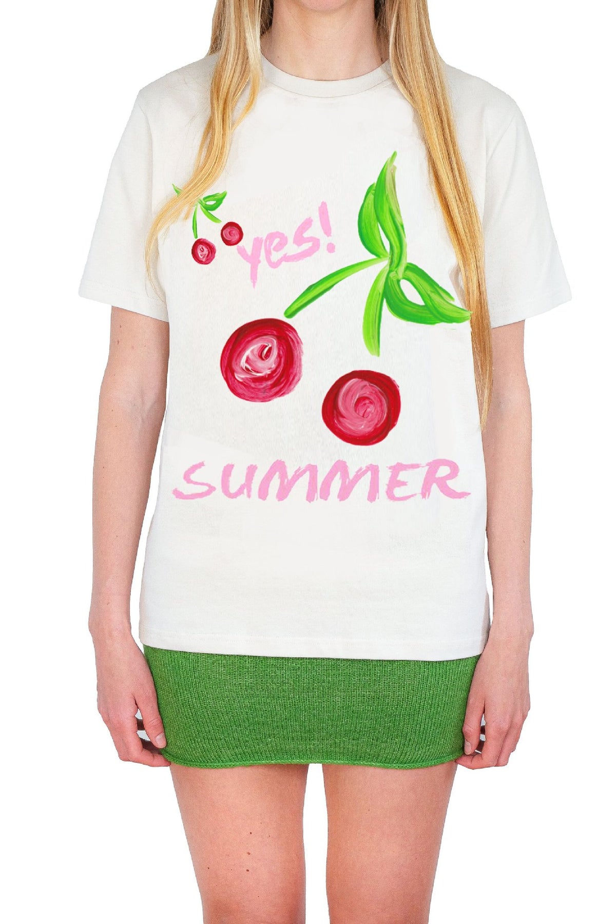 Playful Illustrated Graphic Short Sleeve Tee - cherry