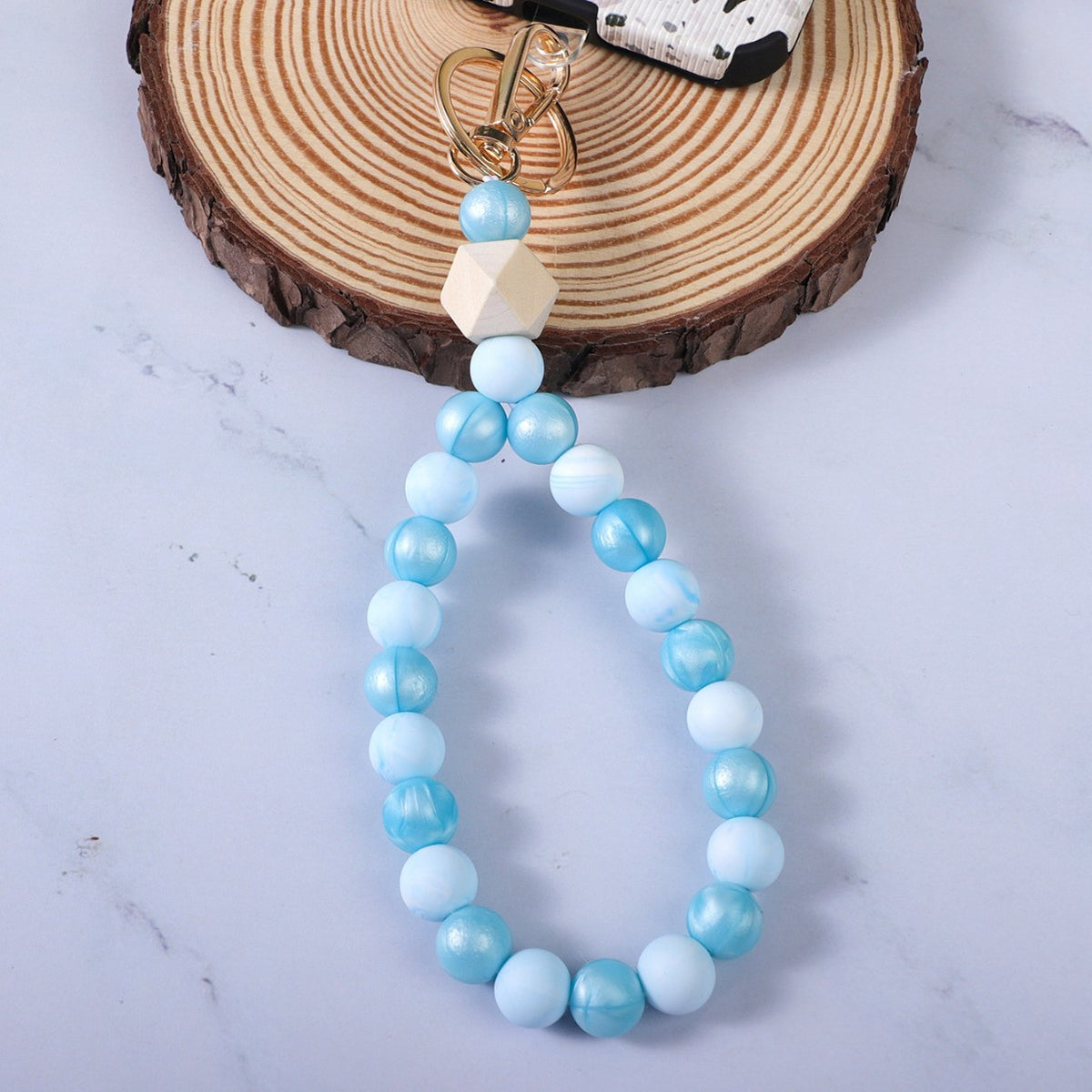 Colourful Candy Bead Teardrop Keychain Wristlet - Blue
