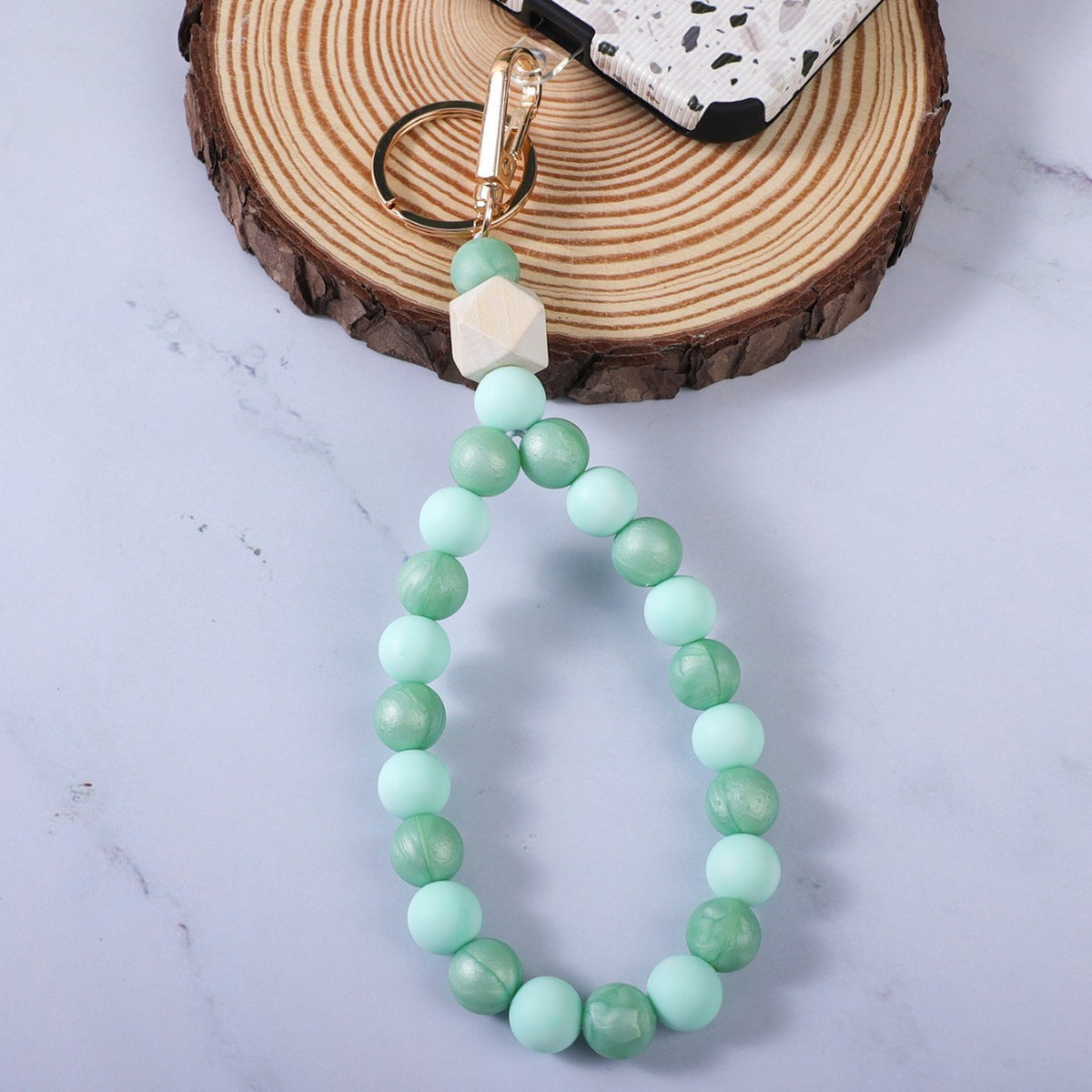 Colourful Candy Bead Teardrop Keychain Wristlet - Green