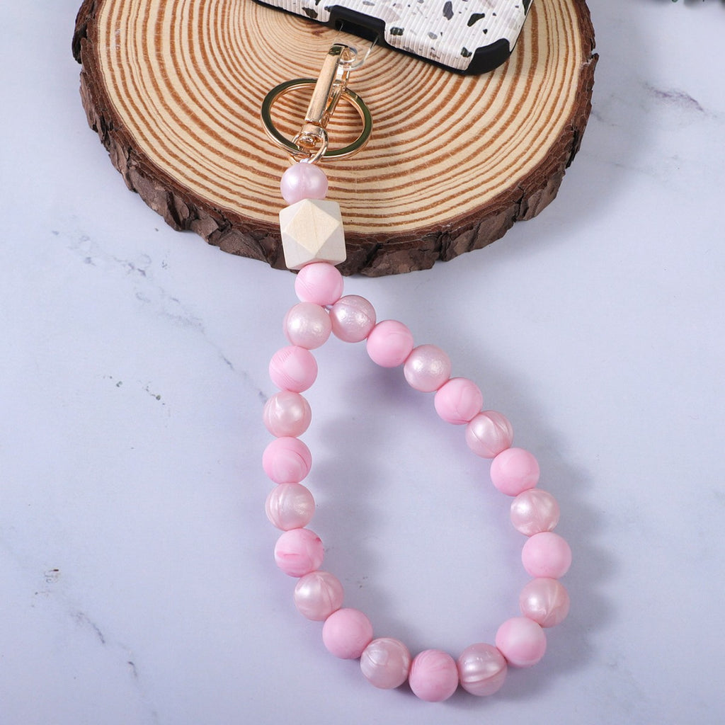 Colourful Candy Bead Teardrop Keychain Wristlet - Pink