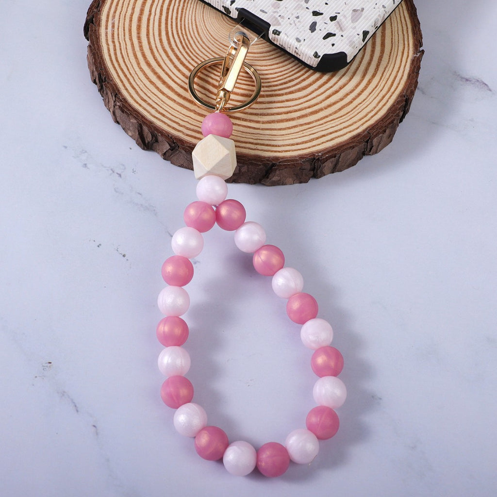 Colourful Candy Bead Teardrop Keychain Wristlet - Rose Red