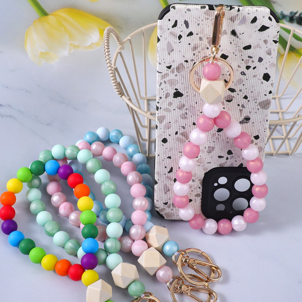 Colourful Candy Bead Teardrop Keychain Wristlet
