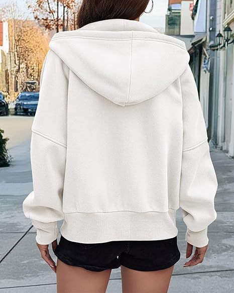 Cropped Zip-Up Hoodie with Balloon Sleeves