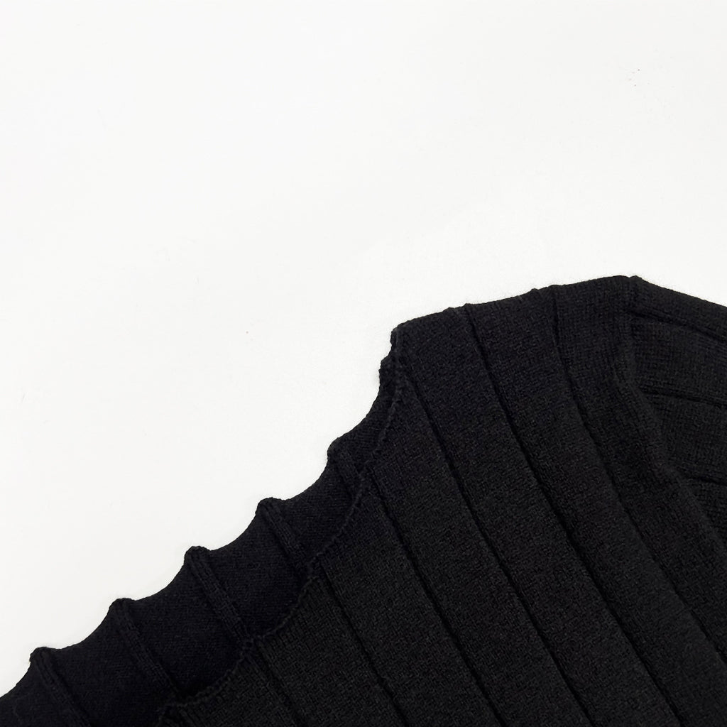Ribbed Zigzag Hem Long Sleeve Crop Top - Black - 13