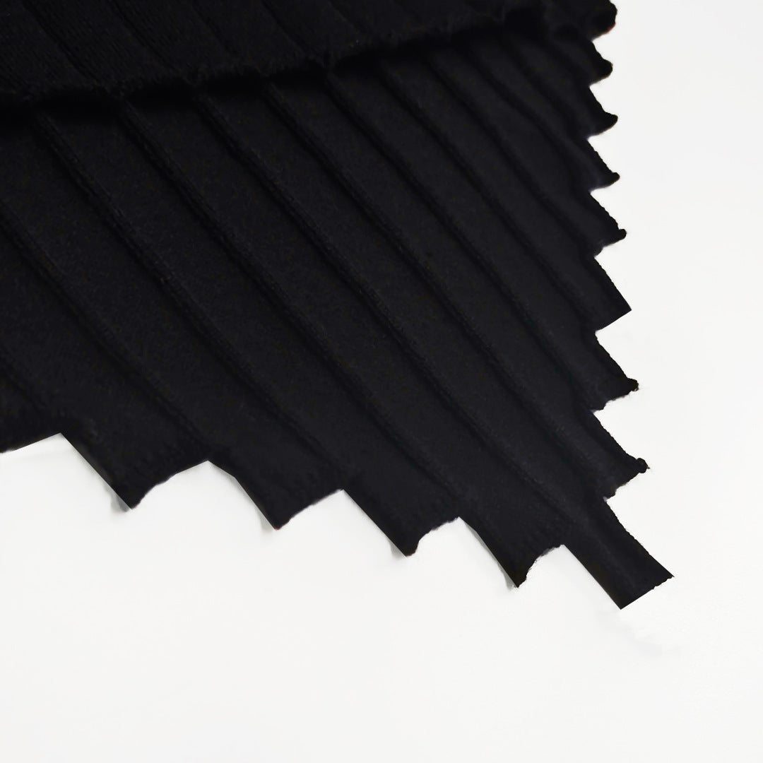 Ribbed Zigzag Hem Long Sleeve Crop Top - Black - 2