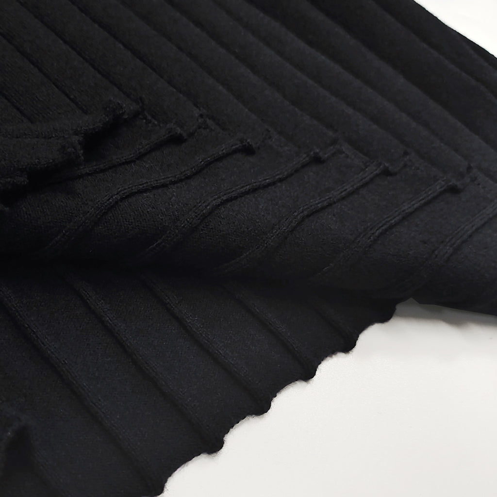 Ribbed Zigzag Hem Long Sleeve Crop Top - Black - 4