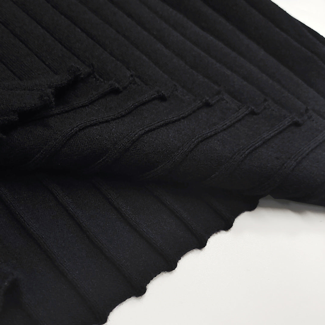 Ribbed Zigzag Hem Long Sleeve Crop Top - Black - 4