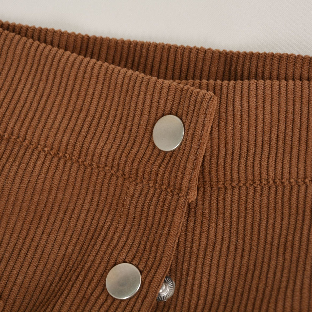 Corduroy Button Front A Line Midi Skirt - Brown - 2