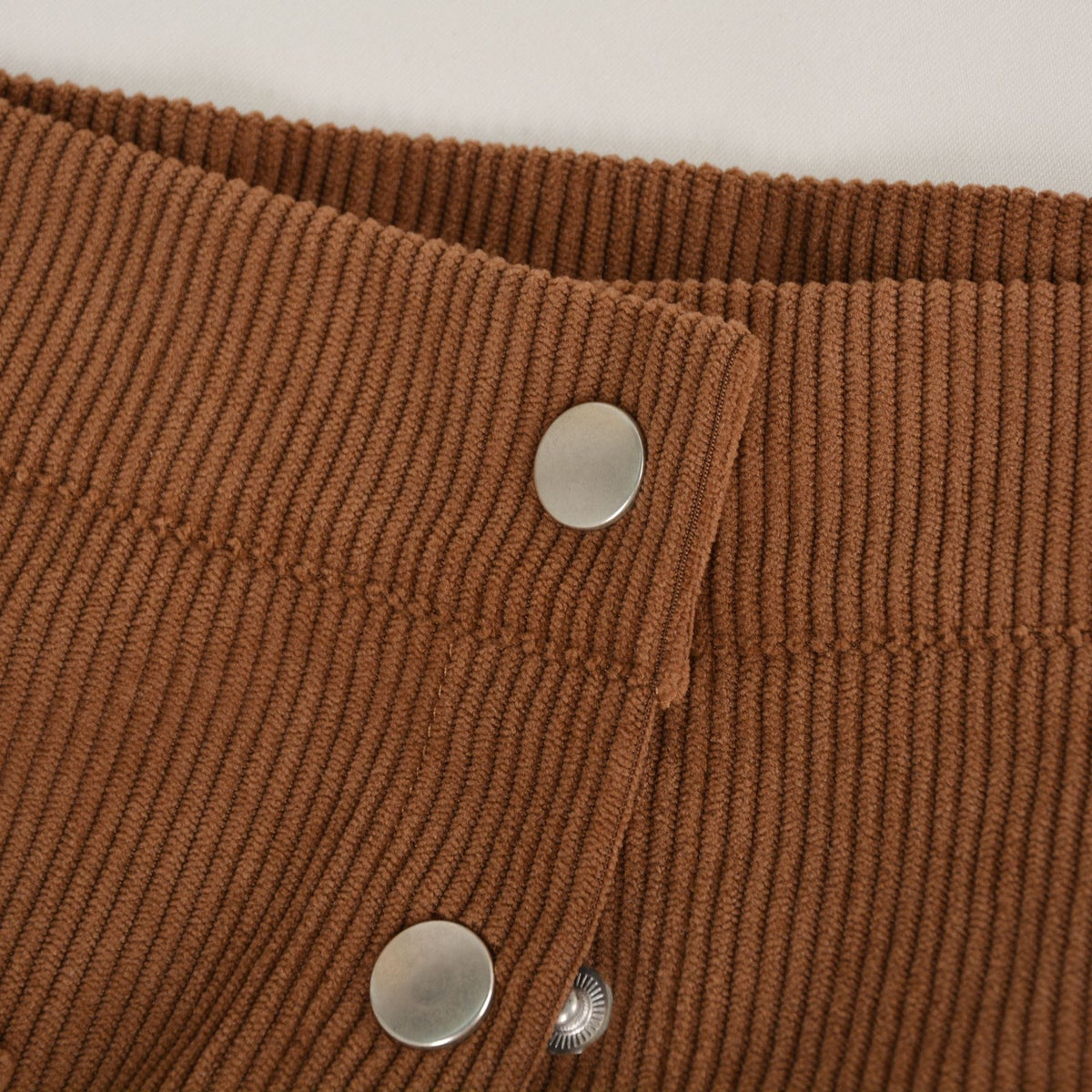 Corduroy Button Front A Line Midi Skirt - Brown - 2