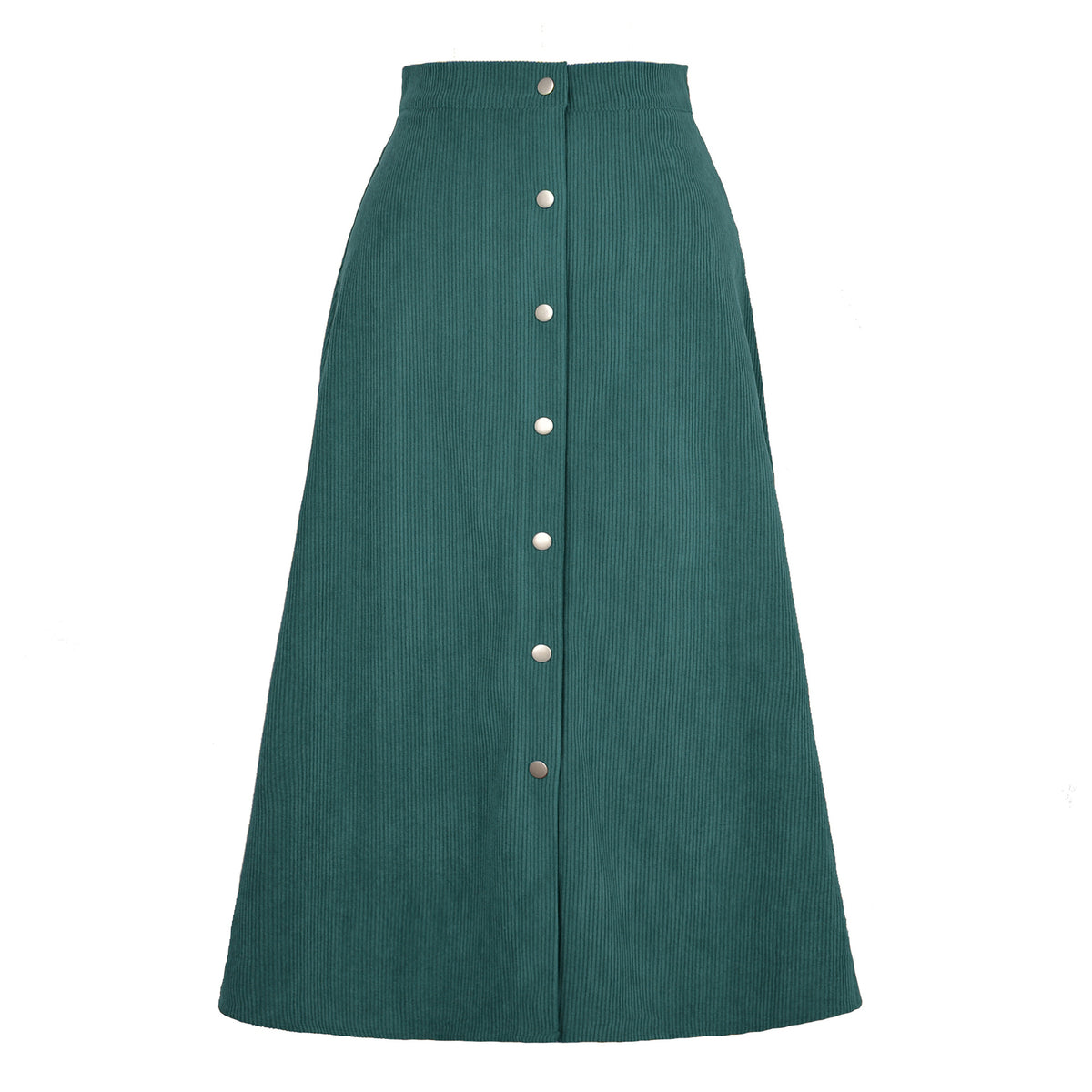 Corduroy Button Front A Line Midi Skirt - Green