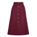 Corduroy Button Front A Line Midi Skirt - Winered
