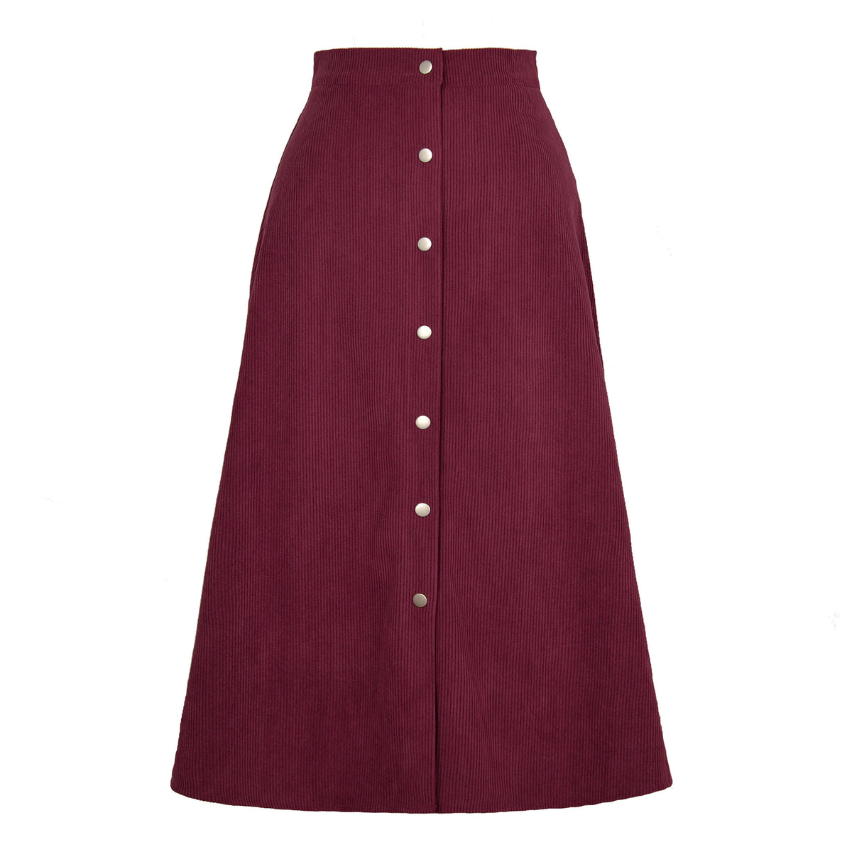 Corduroy Button Front A Line Midi Skirt - Winered