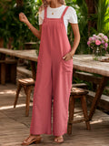 Wide Leg Overall Jumpsuit With Pockets - Mahogany
