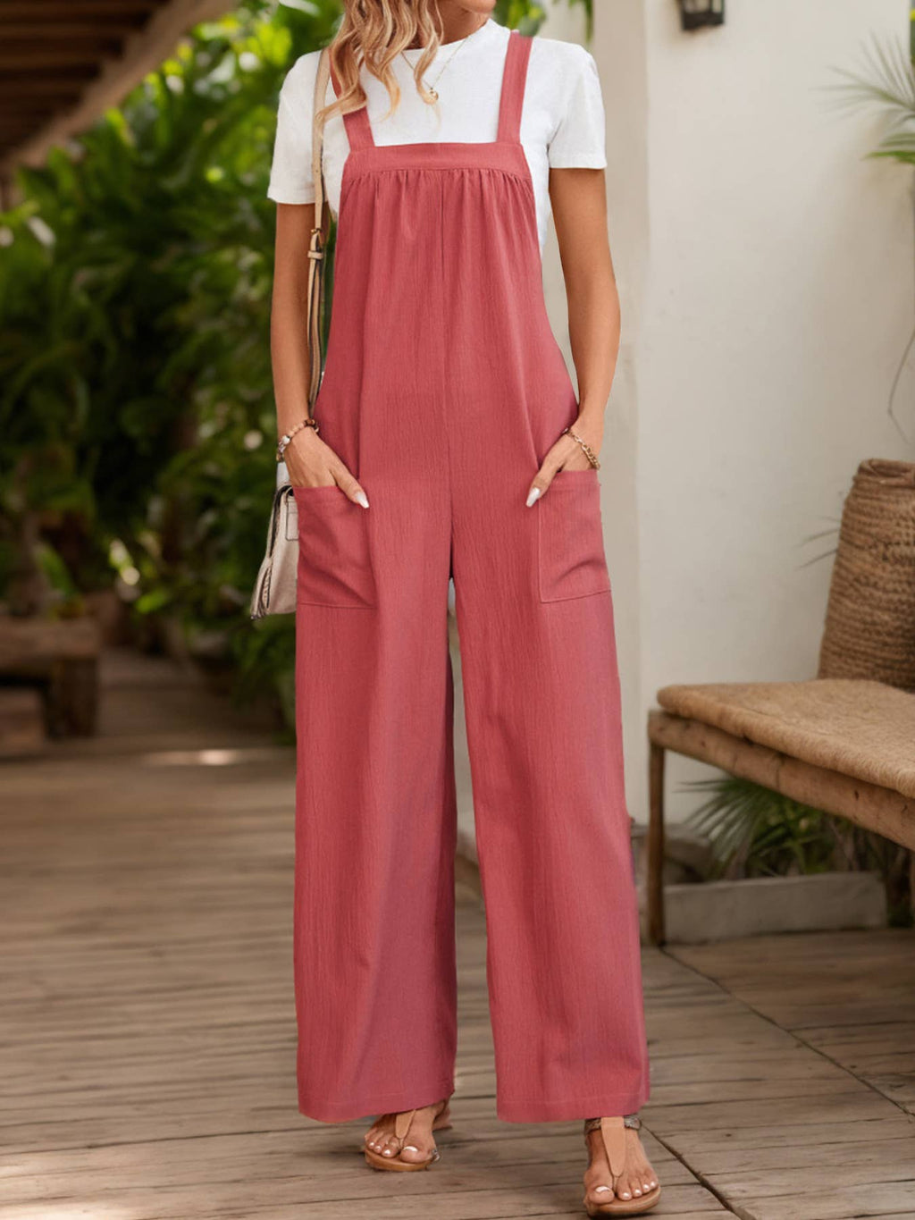 Wide Leg Overall Jumpsuit With Pockets