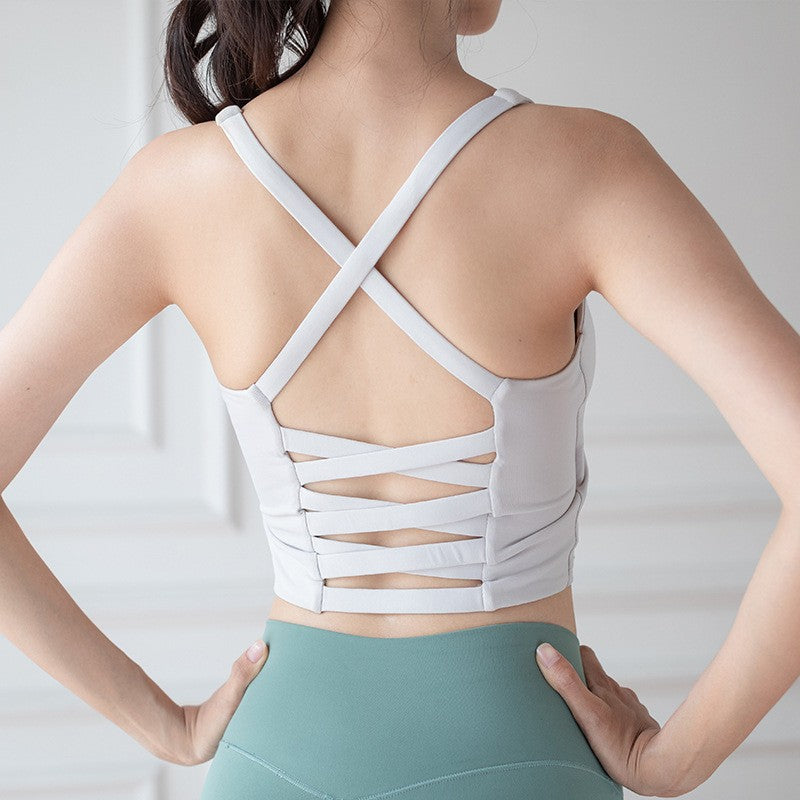 Ladder Back Longline Padded Workout Sports Bra - Off White