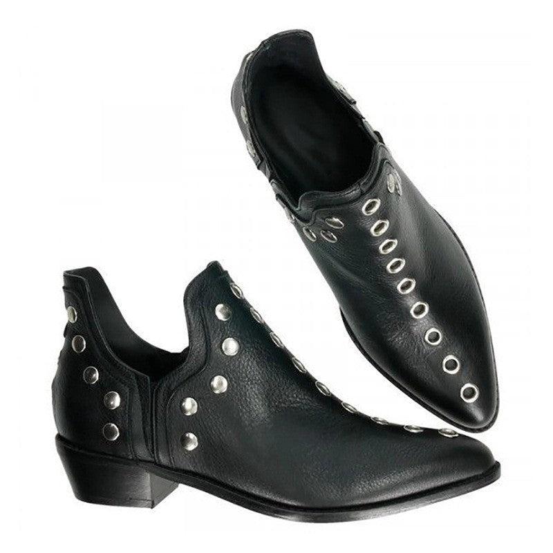 Studded Pointed Toe Cutout Ankle Booties