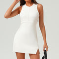 Zip Front Sleeveless Tennis Dress With Built-In Shorts - White