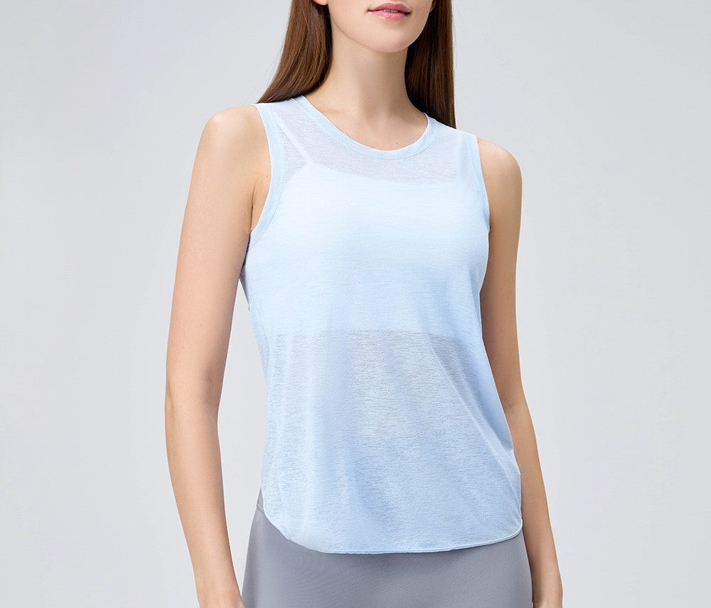 Open Cross Back Sleeveless Workout Tank - Blue