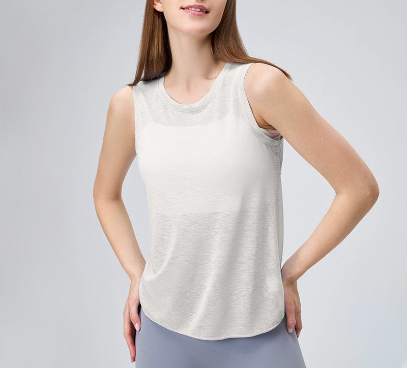 Open Cross Back Sleeveless Workout Tank - GrayWhite