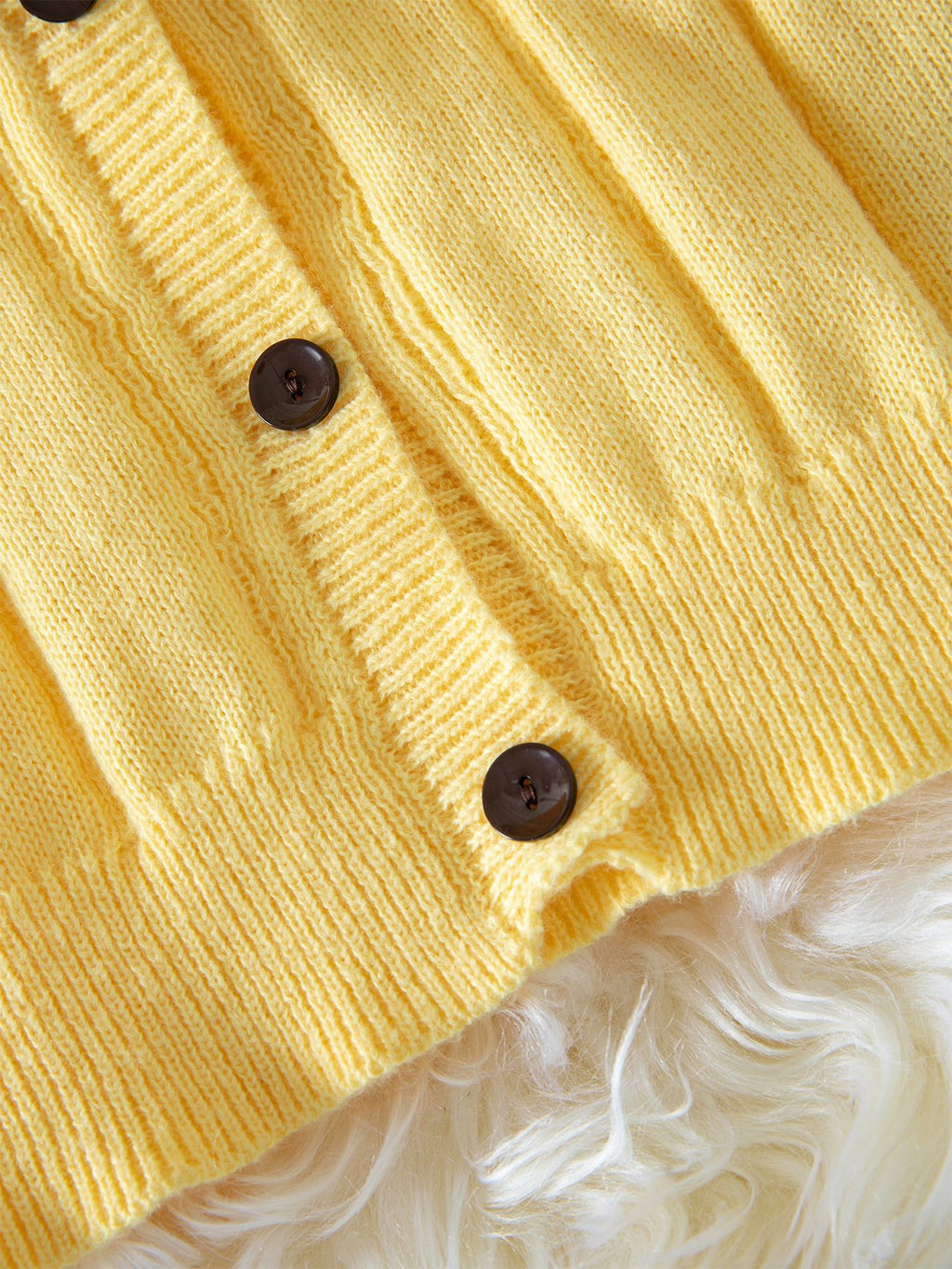 Gingham Ruffle Trim Button Knit Cardigan - Yellow - 3