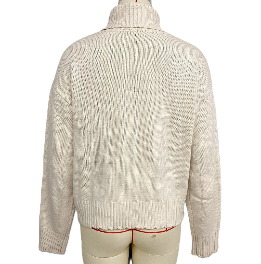 Retro Folk Jacquard Turtleneck Sweater - Beige - 2