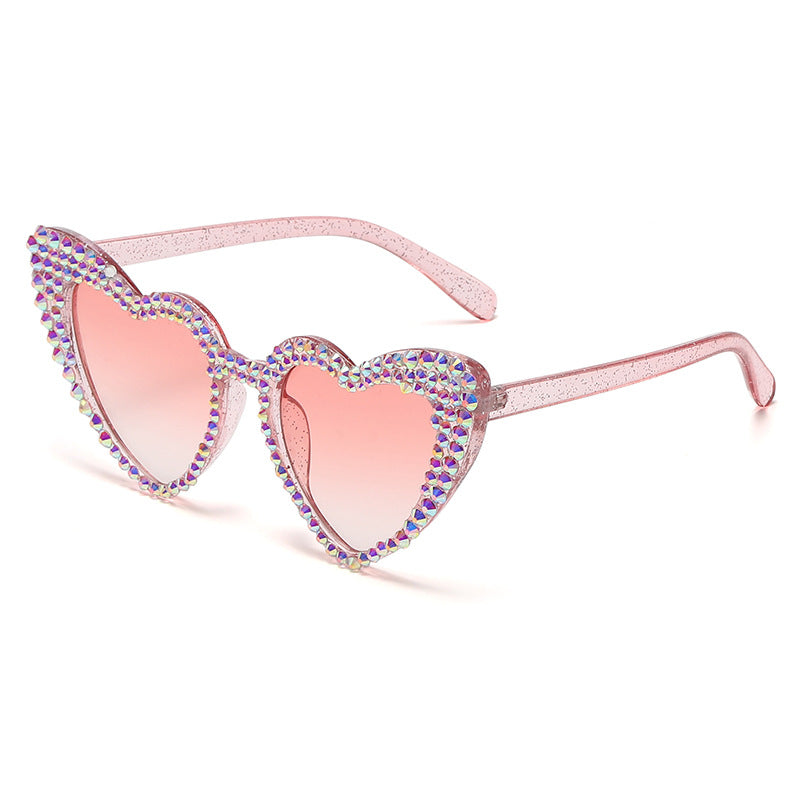 Rhinestone Heart Cat Eye Sunglasses - Pink