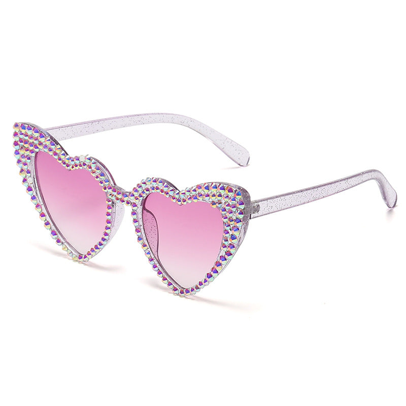 Rhinestone Heart Cat Eye Sunglasses - Purple