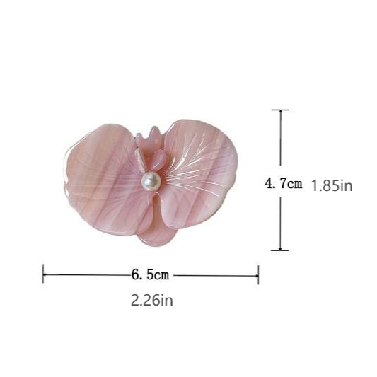 Carved Orchid Flower Pearl Hair Clip - view 2