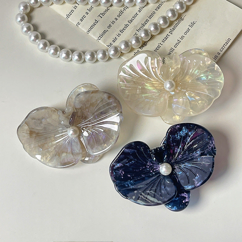 Carved Orchid Flower Pearl Hair Clip - view 3