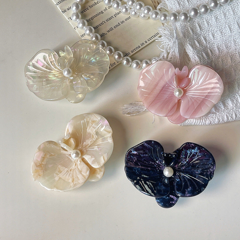 Carved Orchid Flower Pearl Hair Clip - view 4